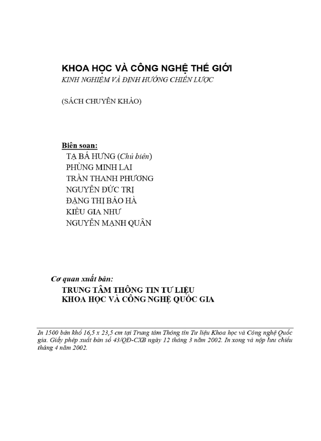 2000: Khoa học và công nghệ thế giới - Kinh nghiệm và định hướng chiến lược