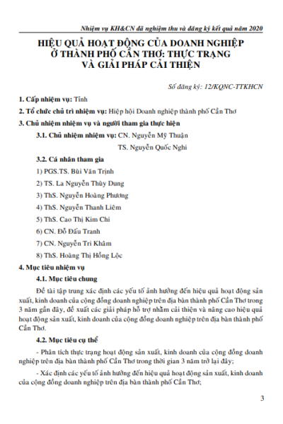 Hiệu quả hoạt động của doanh nghiệp ở thành phố Cần Thơ: Thực trạng và giải pháp cải thiện