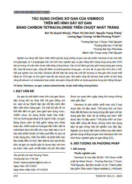 Tác dụng chống xơ gan của Vismisco trên mô hình gây xơ gan bằng carbon tetrachloride trên chuột nhắt trắng