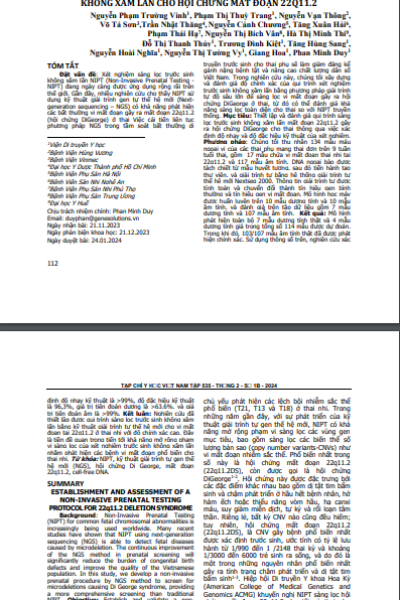 Thiết lập và đánh giá quy trình sàng lọc trước sinh không xâm lấn cho hội chứng mất đoạn 22q11.2