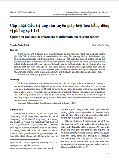 Cập nhật điều trị ung thư tuyến giáp biệt hóa bằng đồng vị phóng xạ I-131