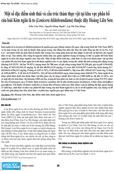 Một số đặc điểm sinh thái và cấu trúc thảm thực vật tại khu vực phân bố của loài Kim ngân lá to (Lonicera hildebrandiana) thuộc dãy Hoàng Liên Sơn