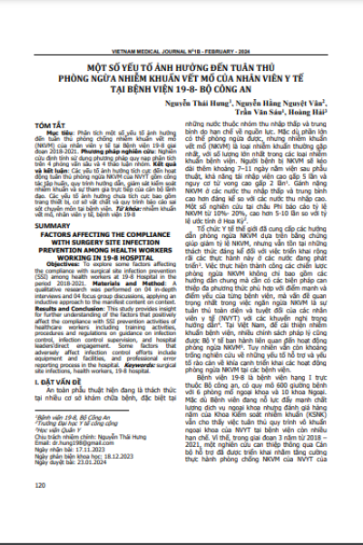 Một số yếu tố ảnh hưởng đến tuân thủ phòng ngừa nhiễm khuẩn vết mổ của nhân viên y tế tại Bệnh viện 19-8- Bộ Công an