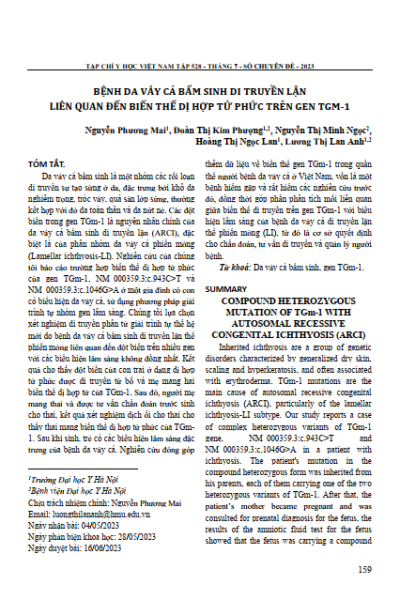 Bệnh da vảy cá bẩm sinh di truyền lặn liên quan đến biến thể dị hợp tử phức trên gen TGM-1
