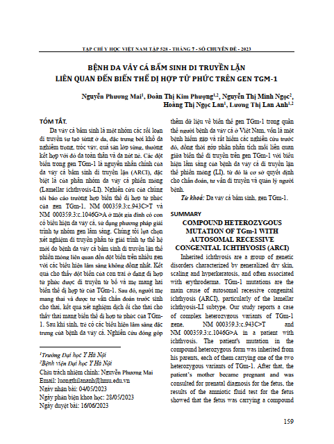 Bệnh da vảy cá bẩm sinh di truyền lặn liên quan đến biến thể dị hợp tử phức trên gen TGM-1