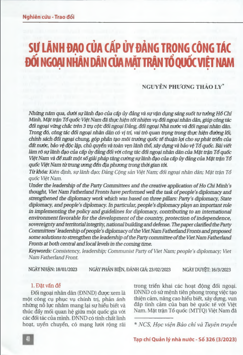 Sự lãnh đạo của cấp ủy Đảng trong công tác đối ngoại nhân dân của Mặt trận Tổ quốc Việt Nam