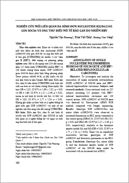 Nghiên cứu mối liên quan đa hình đơn Nucleotide RS2062345 gen Socs6 và ung thư biểu mô tế bào gan do nhiễm HBV