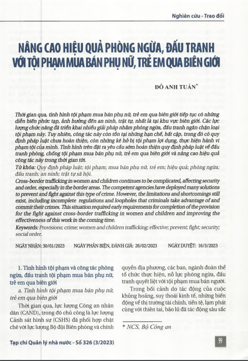 Nâng cao hiệu quả phòng ngừa, đấu tranh với tội phạm mua bán phụ nữ, trẻ em qua biên giới