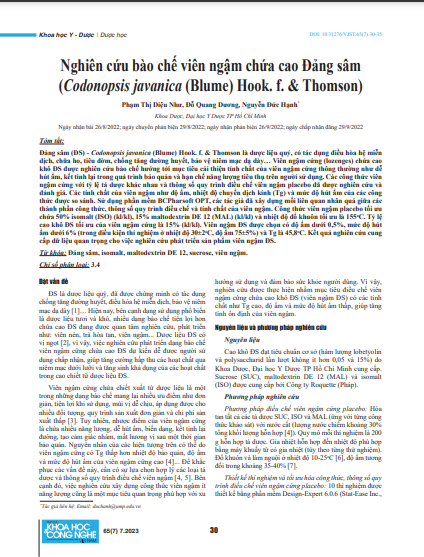 Nghiên cứu bào chế viên ngậm chứa cao Đảng sâm (Codonopsis javanica (Blume) Hook. f. & Thomson)