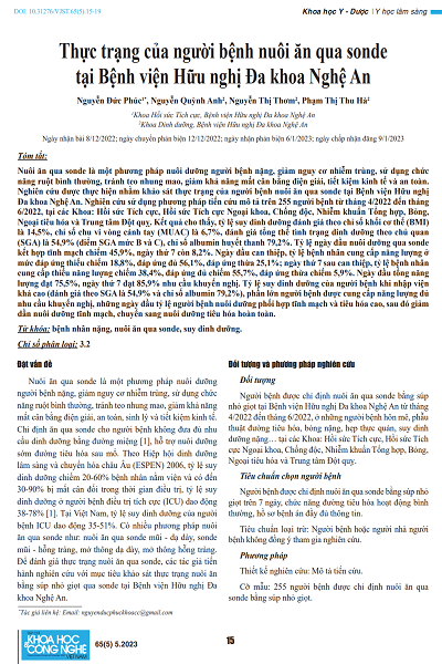 Thực trạng của người bệnh nuôi ăn qua sonde tại Bệnh viện Hữu nghị Đa khoa Nghệ An