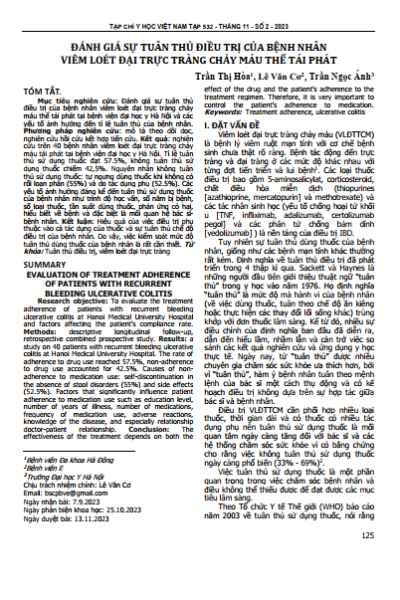 Đánh giá sự tuân thủ điều trị của bệnh nhân viêm loét đại trực tràng chảy máu thể tái phát