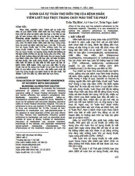 Đánh giá sự tuân thủ điều trị của bệnh nhân viêm loét đại trực tràng chảy máu thể tái phát