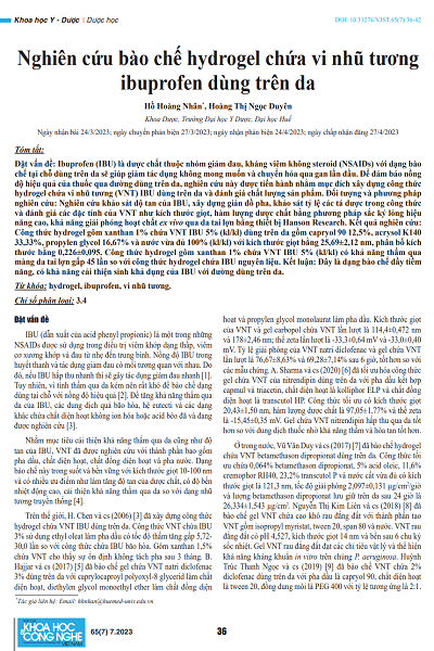 Nghiên cứu bào chế hydrogel chứa vi nhũ tương ibuprofen dùng trên da