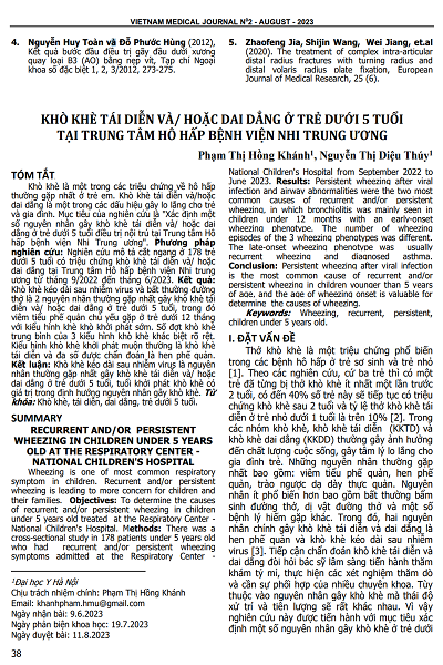 KHÒ KHÈ TÁI DIỄN VÀ/ HOẶC DAI DẲNG Ở TRẺ DƯỚI 5 TUỔI TẠI TRUNG TÂM HÔ HẤP BỆNH VIỆN NHI TRUNG ƯƠNG
