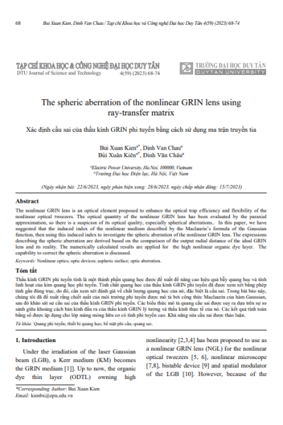 Xác định cầu sai của thấu kính GRIN phi tuyến bằng cách sử dụng ma trận truyền tia