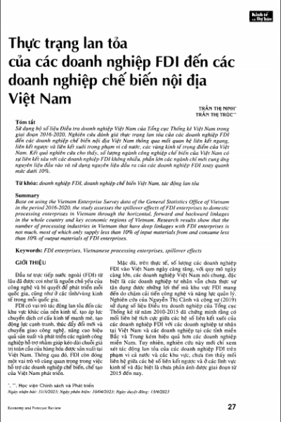 Thực trạng lan tỏa của các doanh nghiệp FDI đến các doanh nghiệp chế biến nội địa Việt Nam