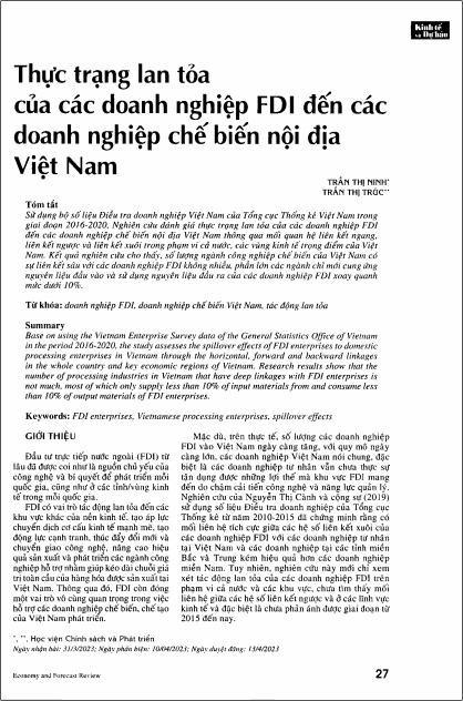 Thực trạng lan tỏa của các doanh nghiệp FDI đến các doanh nghiệp chế biến nội địa Việt Nam