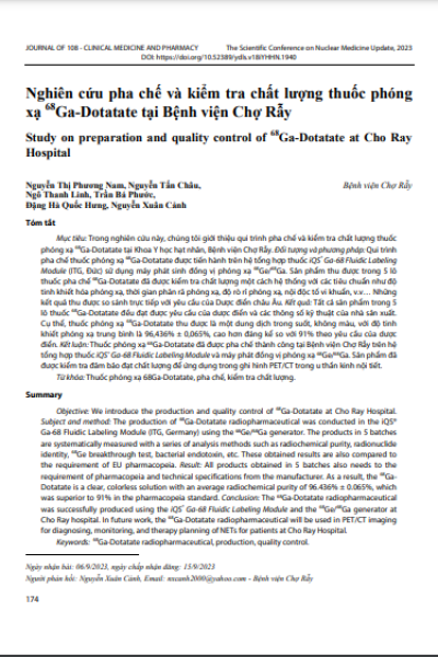 Nghiên cứu pha chế và kiểm tra chất lượng thuốc phóng xạ 68Ga-Dotatate tại Bệnh viện Chợ Rẫy