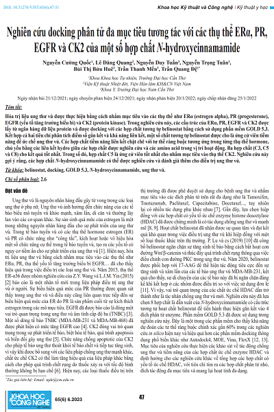 Nghiên cứu docking phân tử đa mục tiêu tương tác với các thụ thể ERα, PR, EGFR và CK2 của một số hợp chất N-hydroxycinnamamide