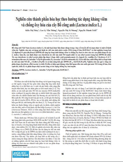 Nghiên cứu thành phần hóa học theo hướng tác dụng kháng viêm và chống ôxy hóa của cây Bồ công anh (Lactuca indica L.)
