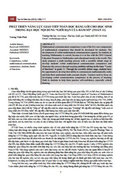 Phát triển năng lực giao tiếp toán học bằng lời cho học sinh trong dạy học nội dung “Giới hạn của hàm số” (toán 11)