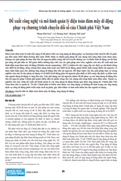Đề xuất công nghệ và mô hình quản lý điện toán đám mây di động phục vụ chương trình chuyển đổi số của Chính phủ Việt Nam