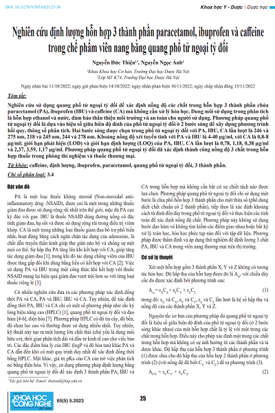 Nghiên cứu định lượng hỗn hợp 3 thành phần paracetamol, ibuprofen và caffeine trong chế phẩm viên nang bằng quang phổ tử ngoại tỷ đối