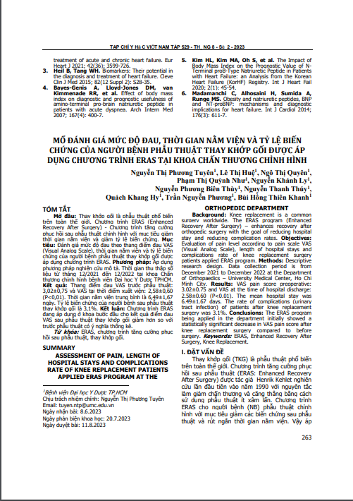 Mổ đánh giá mức độ đau, thời gian nằm viện và tỷ lệ biến chứng của người bệnh phẫu thuật thay khớp gối được áp dụng chương trình ERAS tại Khoa Chấn thương Chỉnh hình