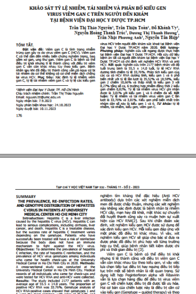 Khảo sát tỷ lệ nhiễm, tái nhiễm và phân bố kiểu gen virus Viêm gan C trên người đến khám tại bệnh viện đại học Y Dược TP. Hồ Chí Minh