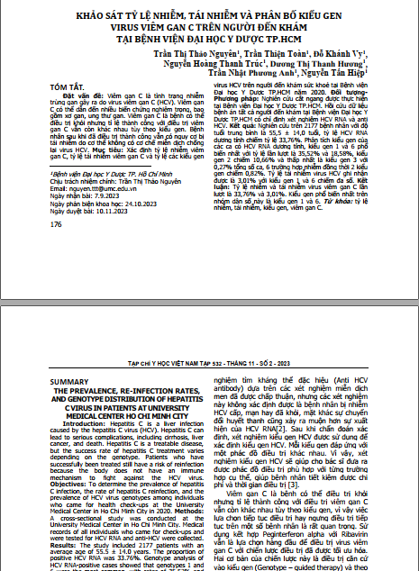 Khảo sát tỷ lệ nhiễm, tái nhiễm và phân bố kiểu gen virus Viêm gan C trên người đến khám tại bệnh viện đại học Y Dược TP. Hồ Chí Minh