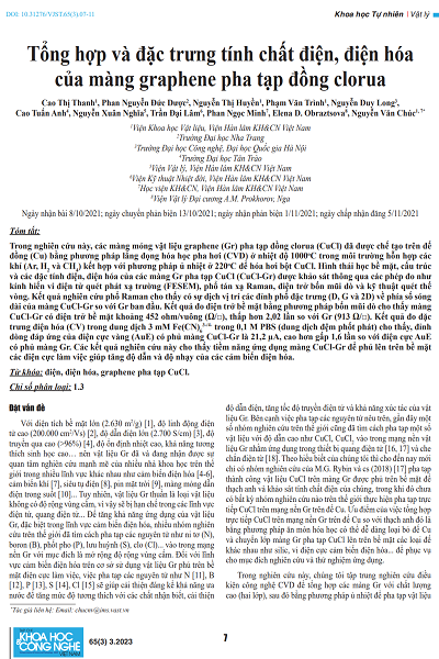 Tổng hợp và đặc trưng tính chất điện, điện hóa của màng graphene pha tạp đồng clorua