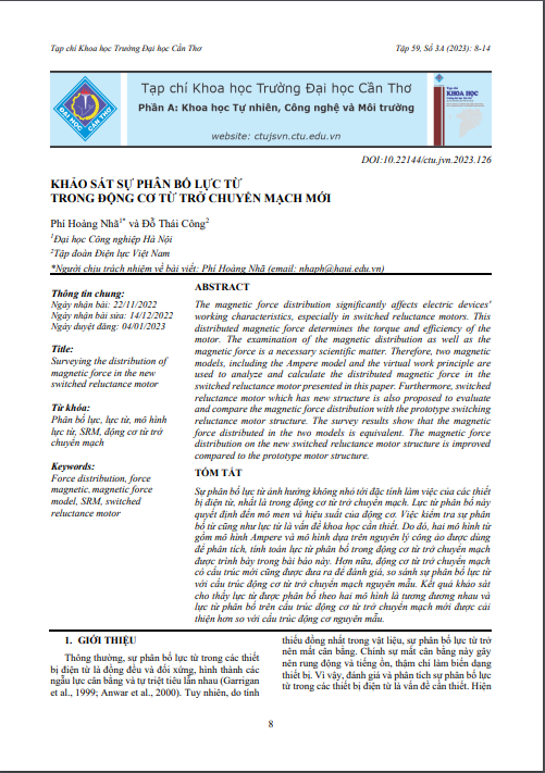 Khảo sát sự phân bố lực từ trong động cơ từ trở chuyển mạch mới