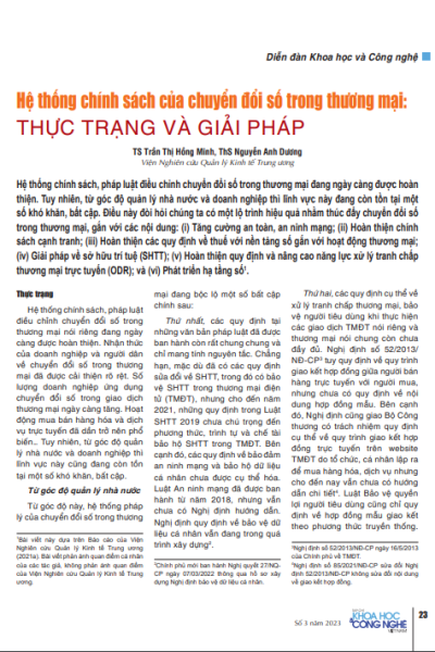 Hệ thống chính sách của chuyển đổi số trong thương mại: thực trạng và giải pháp