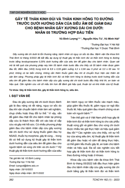 Gây tê thần kinh đùi và thần kinh hông to đường trước dưới hướng dẫn của siêu âm để giảm đau cho bệnh nhân gãy xương dài chi dưới: Nhân 05 trường hợp đầu tiên