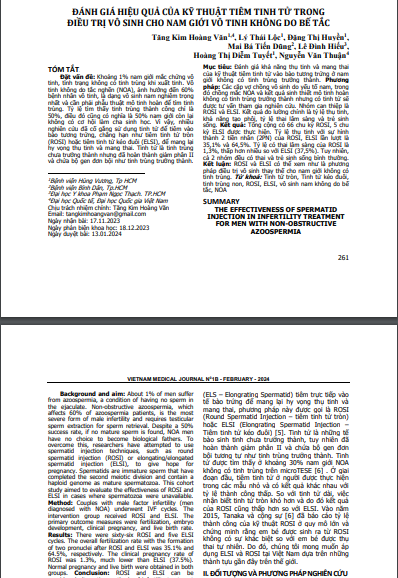 Đánh giá hiệu quả của kỹ thuật tiêm tinh tử trong điều trị vô sinh cho nam giới vô tinh không do bế tắc the