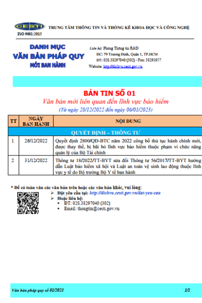 Bản tin Văn ban pháp quy Số 01-2023