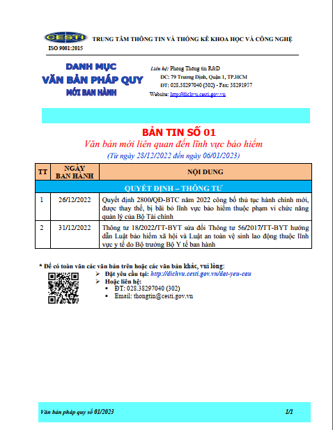 Bản tin Văn ban pháp quy Số 01-2023