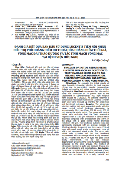 Đánh giá kết quả ban đầu sử dụng lucentis tiêm nội nhãn điều trị phù hoàng điểm do thoái hóa hoàng điểm tuổi già, võng mạc đái tháo đường và tắc tĩnh mạch võng mạc tại Bệnh viện Hữu Nghị