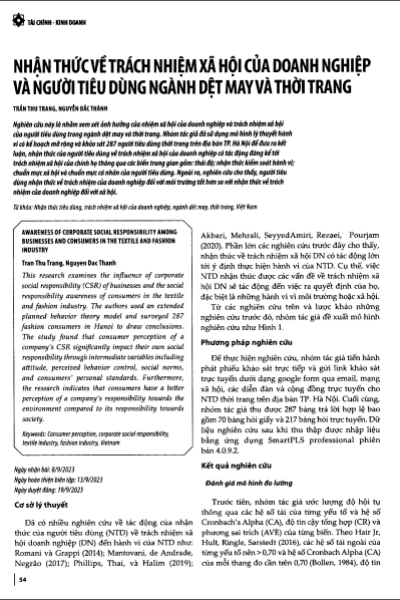 Nhận thức về trách nhiệm xã hội của doanh nghiệp và người tiêu dùng ngành dệt may và thời trang