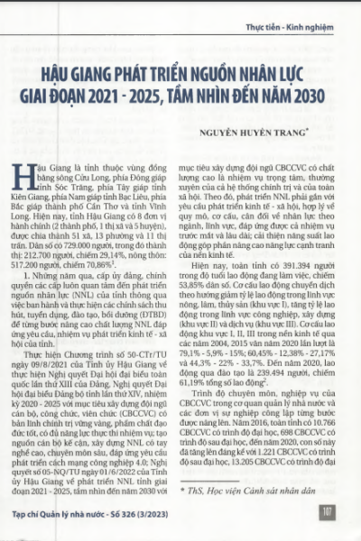 Hậu Giang phát triển nguồn nhân lực giai đoạn 2021 - 2025, tầm nhìn đến năm 2030