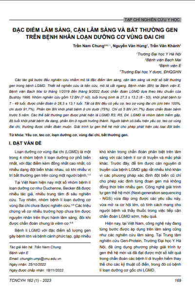 Đặc điểm lâm sàng, cận lâm sàng và bất thường gen trên bệnh nhân loạn dưỡng cơ vùng đai chi