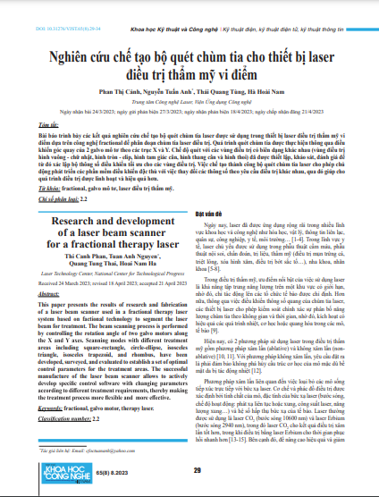 Nghiên cứu chế tạo bộ quét chùm tia cho thiết bị laser điều trị thẩm mỹ vi điểm