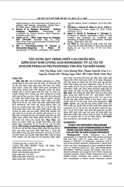 Xây dựng quy trình chiết cao chuẩn hóa kiểm soát hàm lượng acid rosmarinic từ lá tía tô (Folium perillae Frutescensis) thu hái tại Kiên Giang
