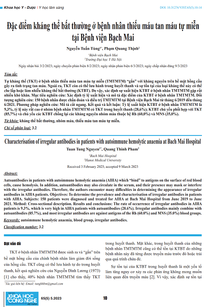 Đặc điểm kháng thể bất thường ở bệnh nhân thiếu máu tan máu tự miễn tại Bệnh viện Bạch Mai