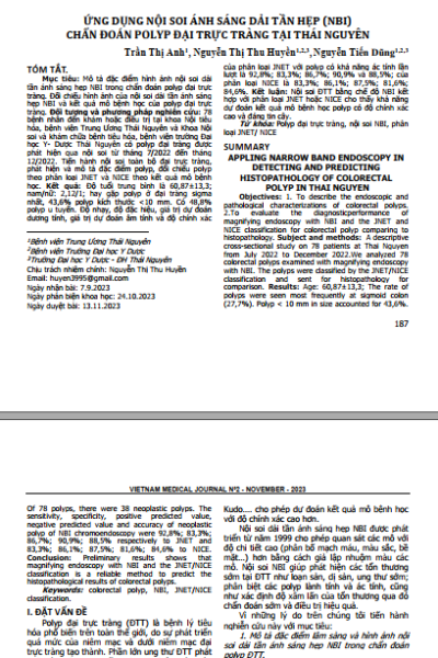 Ứng dụng nội soi ánh sáng dải tần hẹp (nbi) chẩn đoán polyp đại trực tràng tại Thái Nguyên