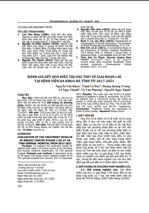 Đánh giá kết quả điều trị ung thư vú giai đoạn I-III tại Bệnh viện Đa khoa Hà Tĩnh từ 2017-2021