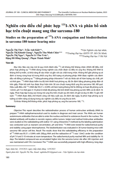 Nghiên cứu điều chế phức hợp 131I-ANA và phân bố sinh học trên chuột mang ung thư sarcoma-180