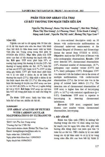 Phân tích SNP ARRAY của thai có bất thường tim mạch trên siêu âm