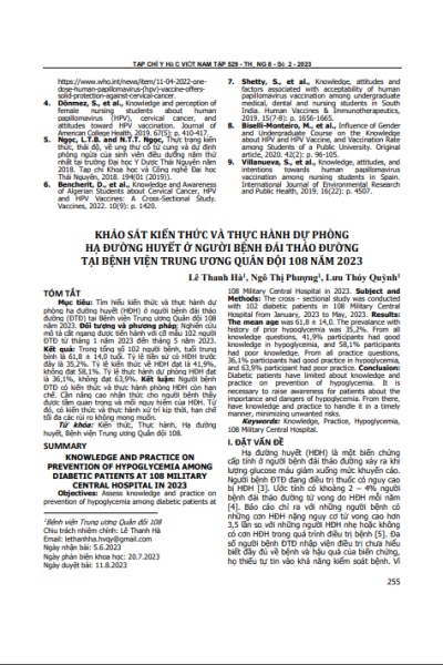 Khảo sát kiến thức và thực hành dự phòng hạ đường huyết ở người bệnh đái tháo đường tại Bệnh viện Trung ương Quân đội 108 năm 2023