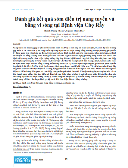 Đánh giá kết quả sớm điều trị nang tuyến vú bằng vi sóng tại Bệnh viện Chợ Rẫy